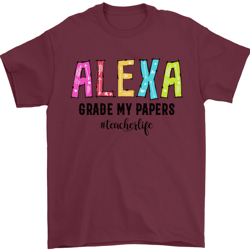 Teaching Grade My Papers Funny Teacher Mens T-Shirt Cotton Gildan Maroon