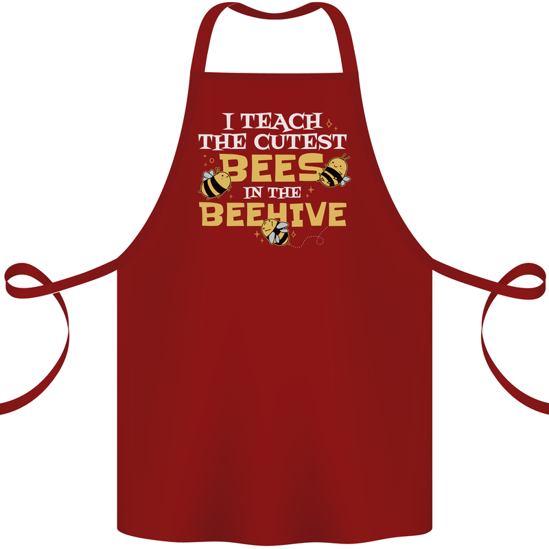 Teaching I Teach the Cutest Bees Teacher Cotton Apron 100% Organic Maroon