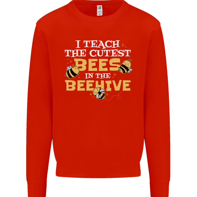 Teaching I Teach the Cutest Bees Teacher Kids Sweatshirt Jumper Bright Red