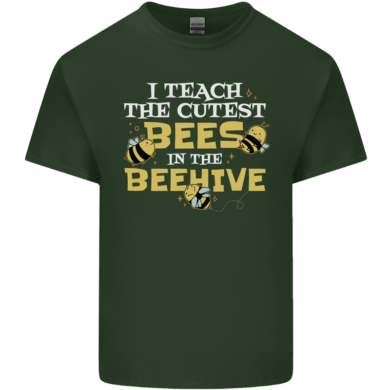 Teaching I Teach the Cutest Bees Teacher Mens Cotton T-Shirt Tee Top Forest Green