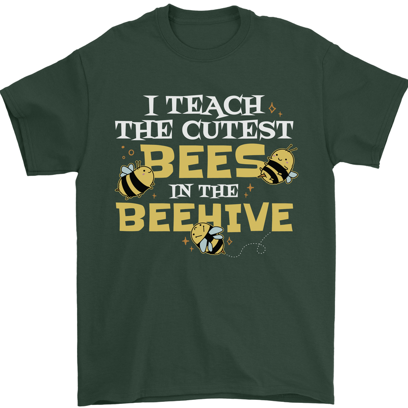 Teaching I Teach the Cutest Bees Teacher Mens T-Shirt 100% Cotton Forest Green