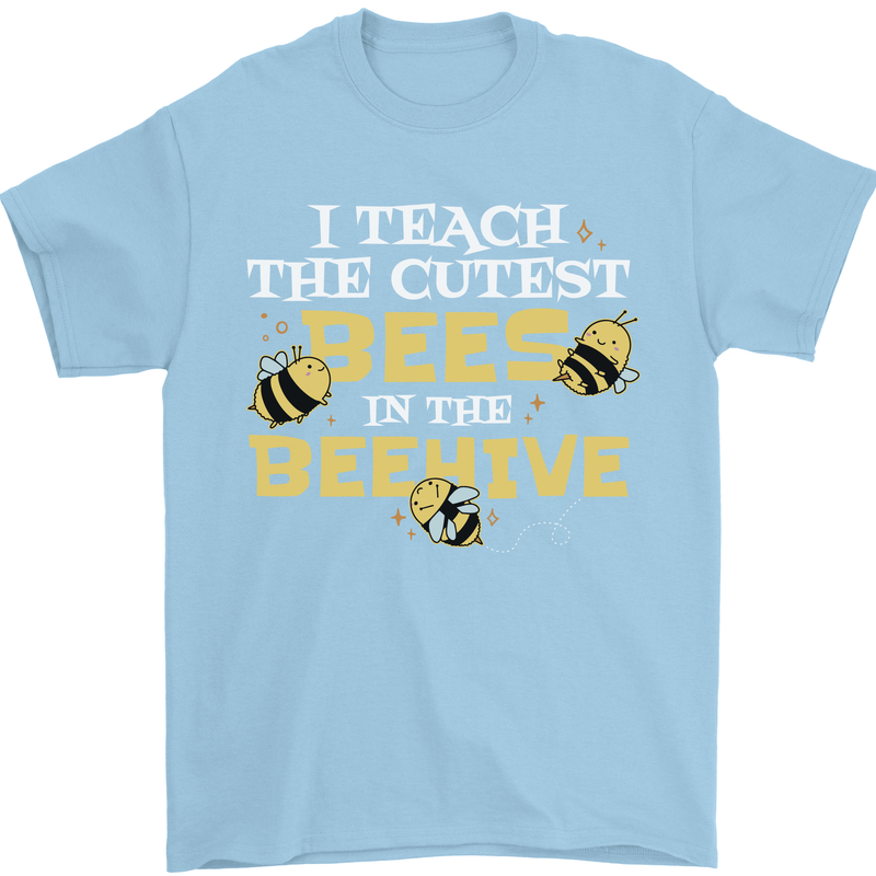 Teaching I Teach the Cutest Bees Teacher Mens T-Shirt 100% Cotton Light Blue