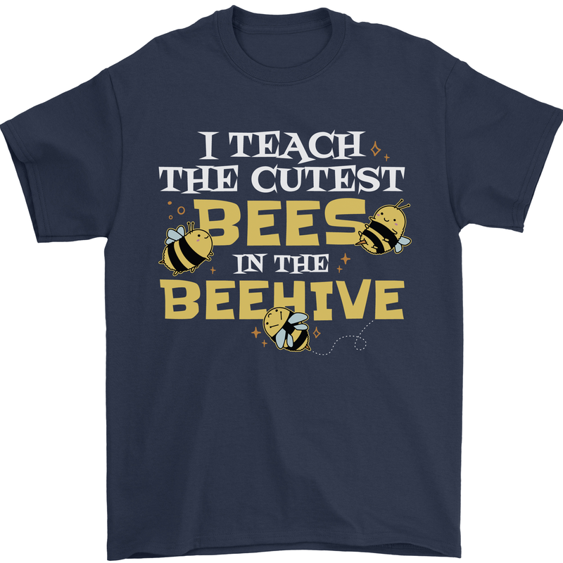 Teaching I Teach the Cutest Bees Teacher Mens T-Shirt 100% Cotton Navy Blue