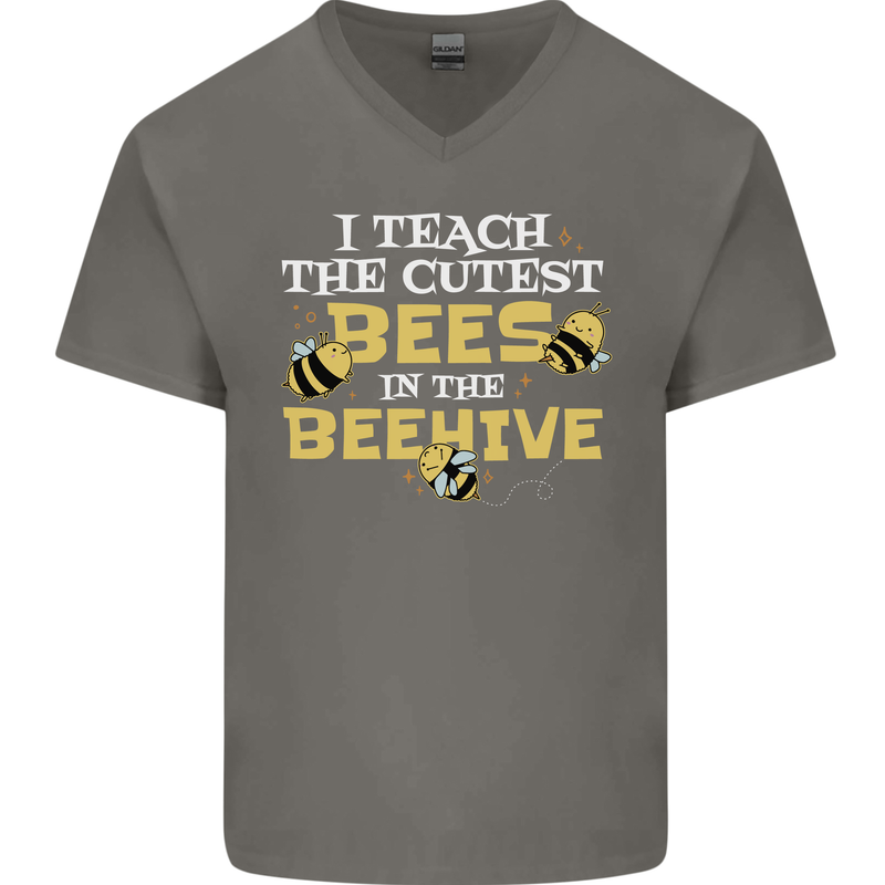Teaching I Teach the Cutest Bees Teacher Mens V-Neck Cotton T-Shirt Charcoal