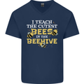 Teaching I Teach the Cutest Bees Teacher Mens V-Neck Cotton T-Shirt Navy Blue