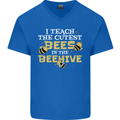 Teaching I Teach the Cutest Bees Teacher Mens V-Neck Cotton T-Shirt Royal Blue