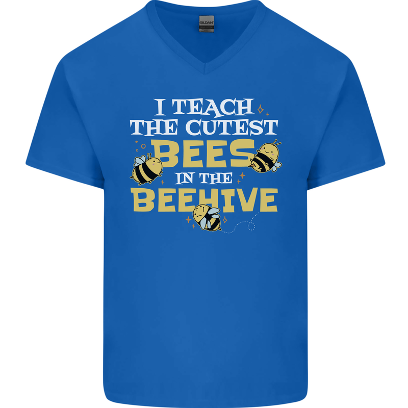 Teaching I Teach the Cutest Bees Teacher Mens V-Neck Cotton T-Shirt Royal Blue
