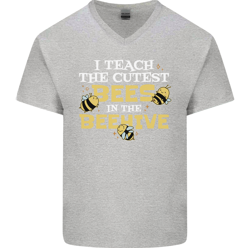 Teaching I Teach the Cutest Bees Teacher Mens V-Neck Cotton T-Shirt Sports Grey