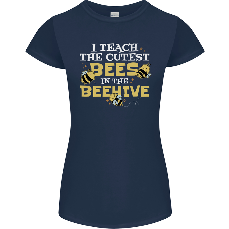 Teaching I Teach the Cutest Bees Teacher Womens Petite Cut T-Shirt Navy Blue