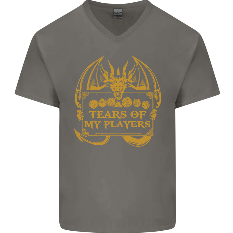 Tears of My Players RPG Role Playing Games Mens V-Neck Cotton T-Shirt Charcoal