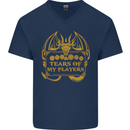 Tears of My Players RPG Role Playing Games Mens V-Neck Cotton T-Shirt Navy Blue