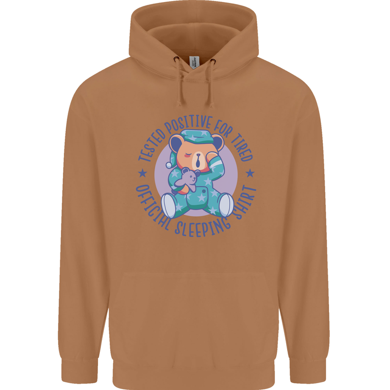 Tested Positive for Tired Teddy Bear Sleeping Mens 80% Cotton Hoodie Caramel Latte
