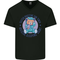 Tested Positive for Tired Teddy Bear Sleeping Mens V-Neck Cotton T-Shirt Black