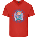 Tested Positive for Tired Teddy Bear Sleeping Mens V-Neck Cotton T-Shirt Red
