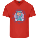 Tested Positive for Tired Teddy Bear Sleeping Mens V-Neck Cotton T-Shirt Red