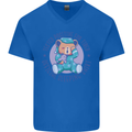 Tested Positive for Tired Teddy Bear Sleeping Mens V-Neck Cotton T-Shirt Royal Blue