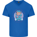 Tested Positive for Tired Teddy Bear Sleeping Mens V-Neck Cotton T-Shirt Royal Blue