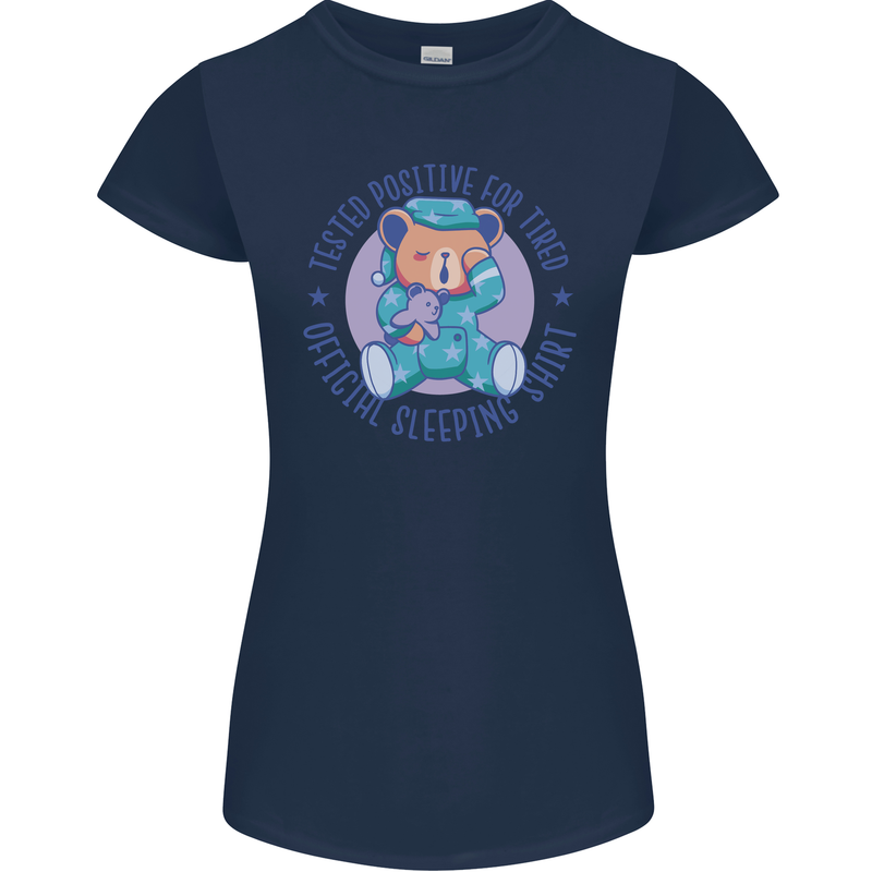 Tested Positive for Tired Teddy Bear Sleeping Womens Petite Cut T-Shirt Navy Blue