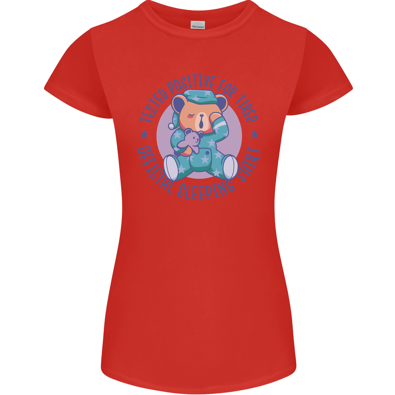 Tested Positive for Tired Teddy Bear Sleeping Womens Petite Cut T-Shirt Red