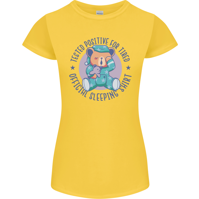 Tested Positive for Tired Teddy Bear Sleeping Womens Petite Cut T-Shirt Yellow