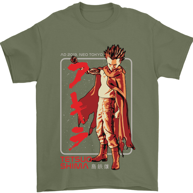 Tetsuo Shima Japanese Anime Mens T-Shirt Cotton Gildan Military Green