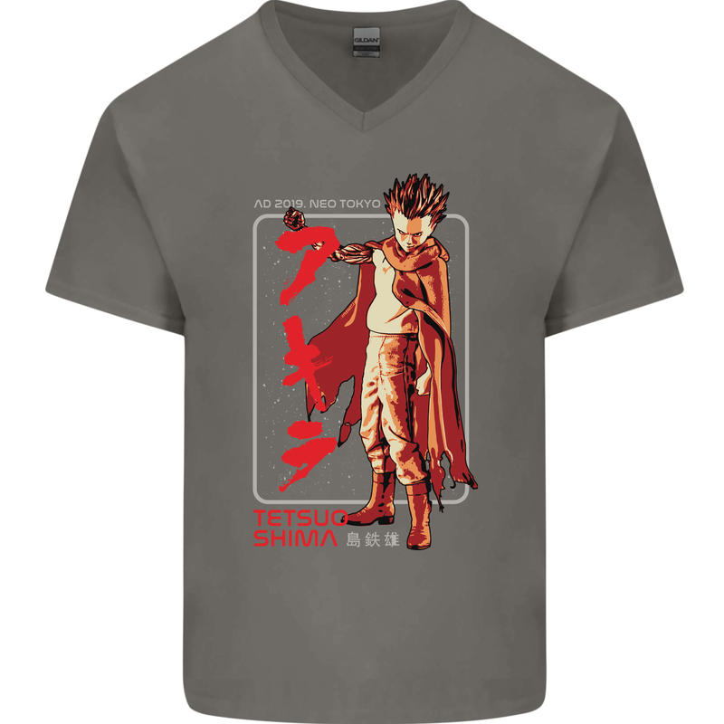 Tetsuo Shima Japanese Anime Mens V-Neck Cotton T-Shirt Charcoal
