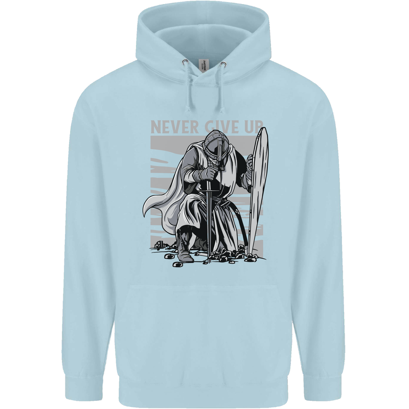 Teutonic Knight Never Give Up Crusader Gym Childrens Kids Hoodie Light Blue