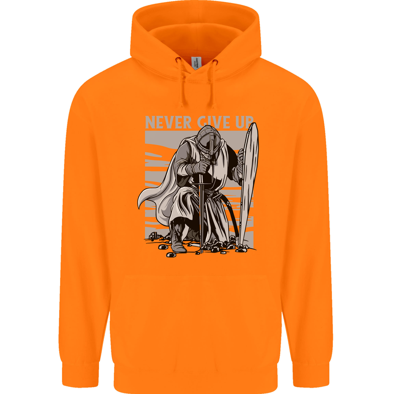Teutonic Knight Never Give Up Crusader Gym Childrens Kids Hoodie Orange