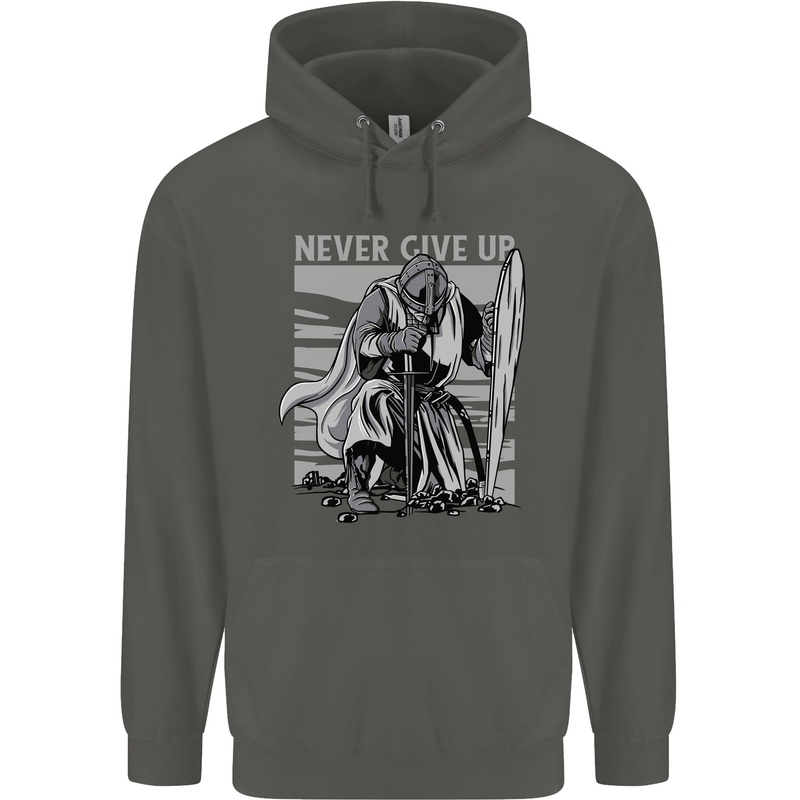 Teutonic Knight Never Give Up Crusader Gym Childrens Kids Hoodie Storm Grey