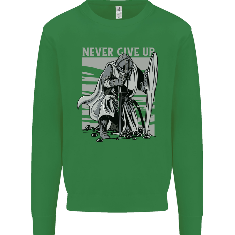Teutonic Knight Never Give Up Crusader Gym Kids Sweatshirt Jumper Irish Green