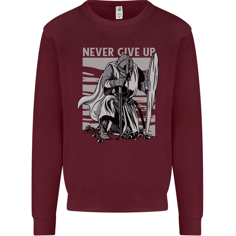 Teutonic Knight Never Give Up Crusader Gym Kids Sweatshirt Jumper Maroon