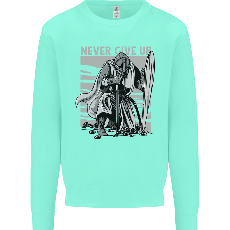 Teutonic Knight Never Give Up Crusader Gym Kids Sweatshirt Jumper Peppermint