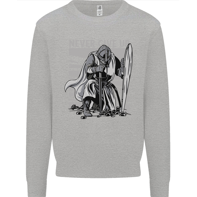 Teutonic Knight Never Give Up Crusader Gym Kids Sweatshirt Jumper Sports Grey