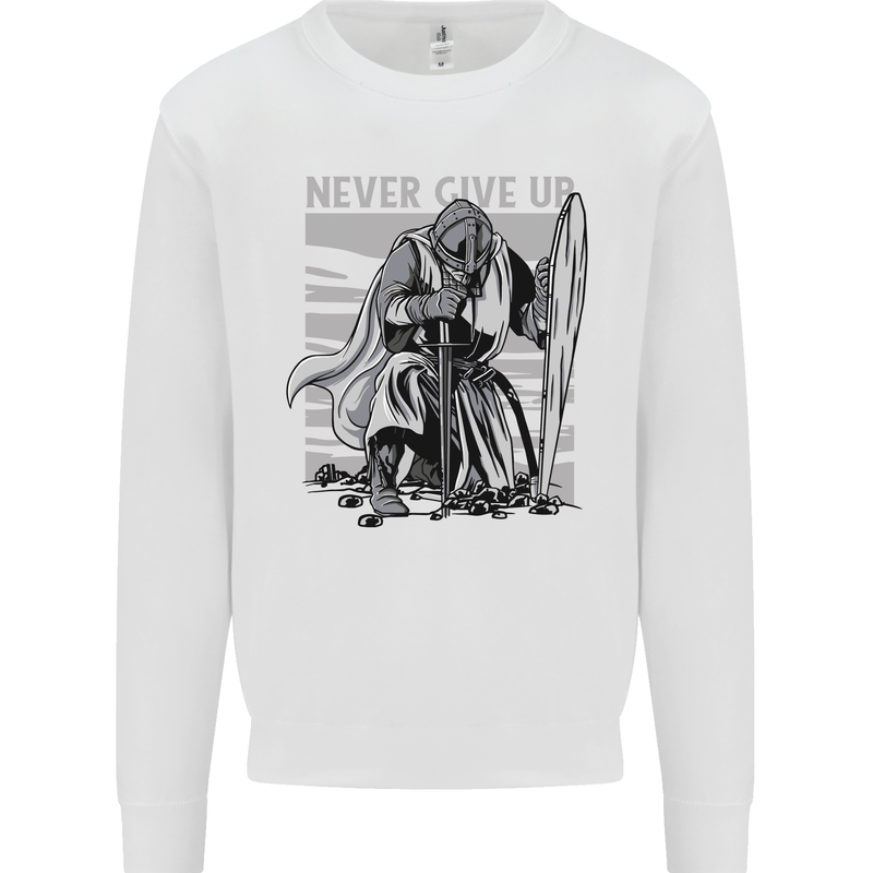 Teutonic Knight Never Give Up Crusader Gym Kids Sweatshirt Jumper White