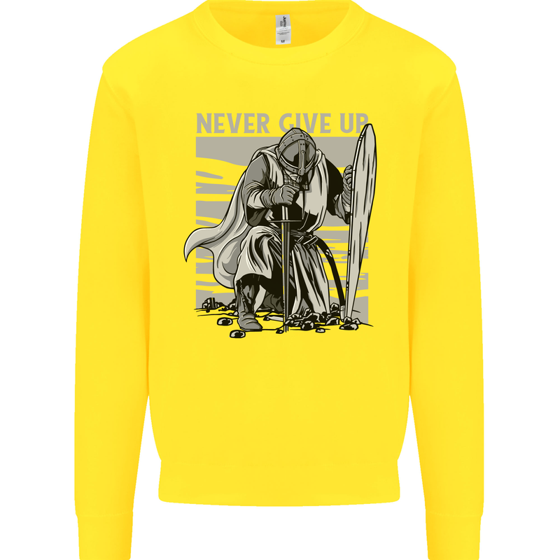 Teutonic Knight Never Give Up Crusader Gym Kids Sweatshirt Jumper Yellow