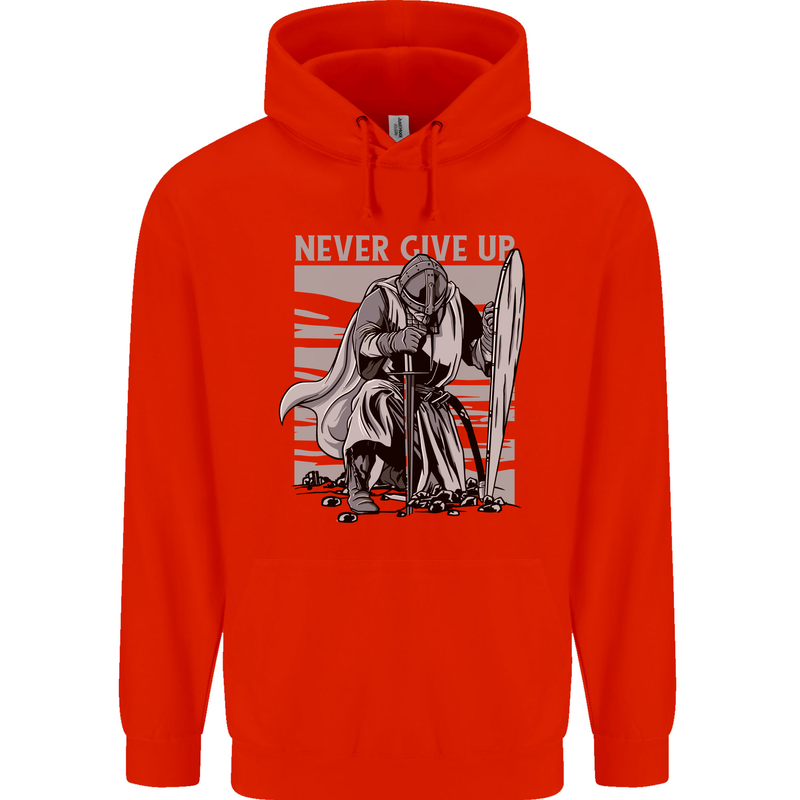 Teutonic Knight Never Give Up Crusader Gym Mens 80% Cotton Hoodie Bright Red
