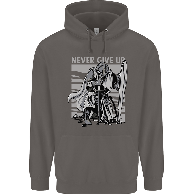 Teutonic Knight Never Give Up Crusader Gym Mens 80% Cotton Hoodie Charcoal