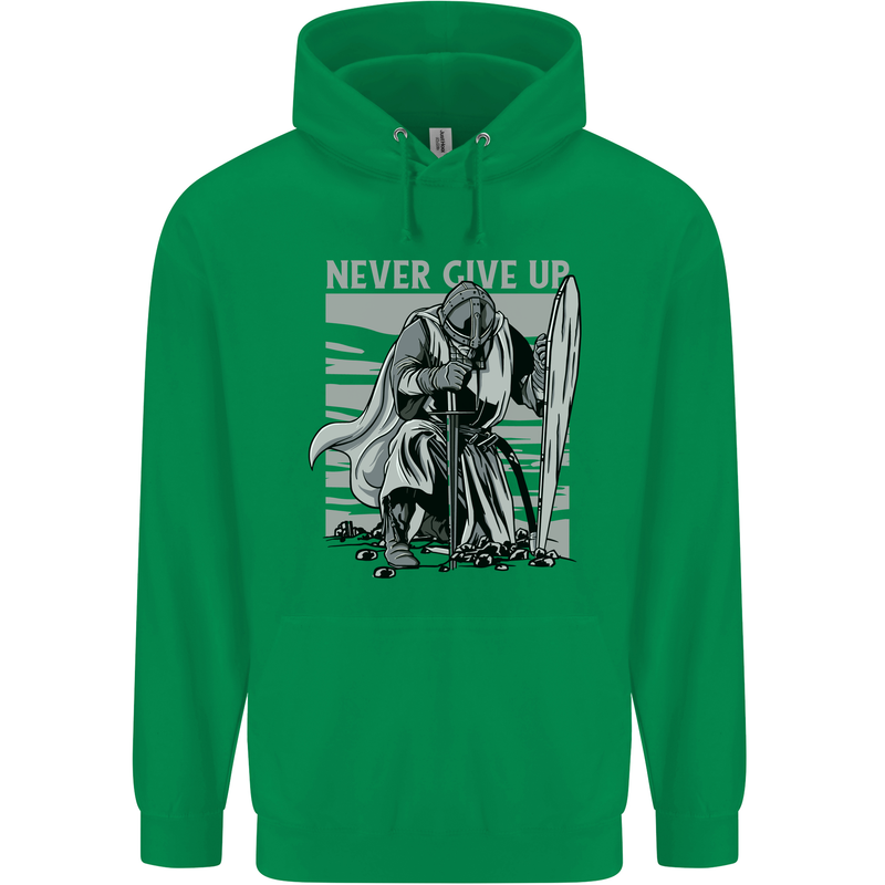 Teutonic Knight Never Give Up Crusader Gym Mens 80% Cotton Hoodie Irish Green