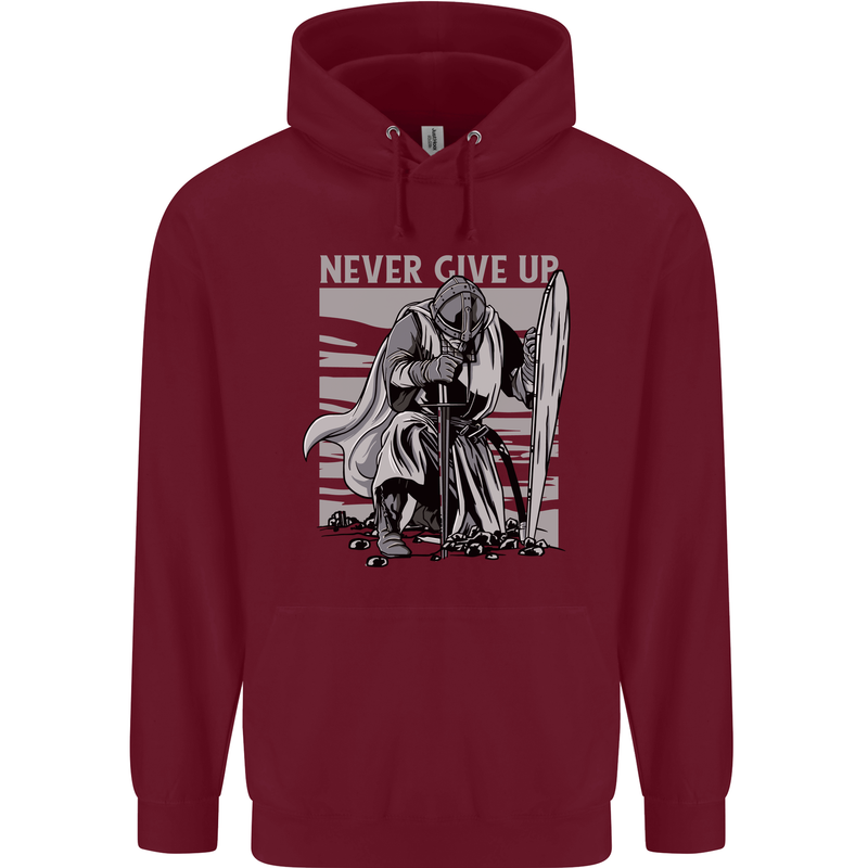 Teutonic Knight Never Give Up Crusader Gym Mens 80% Cotton Hoodie Maroon