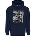 Teutonic Knight Never Give Up Crusader Gym Mens 80% Cotton Hoodie Navy Blue