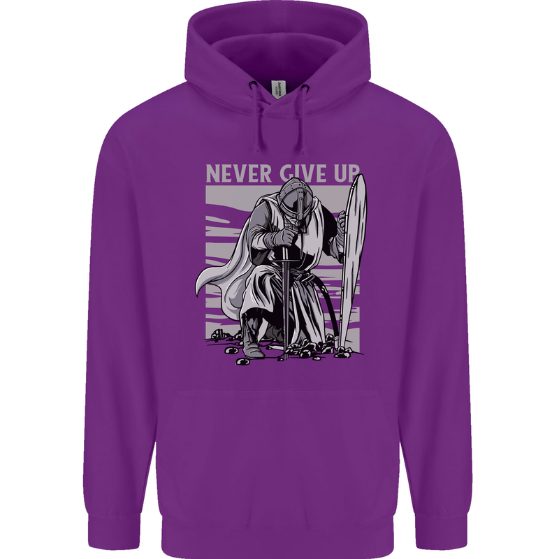 Teutonic Knight Never Give Up Crusader Gym Mens 80% Cotton Hoodie Purple