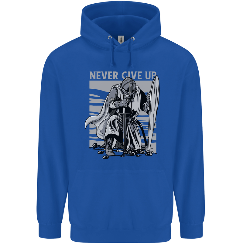 Teutonic Knight Never Give Up Crusader Gym Mens 80% Cotton Hoodie Royal Blue