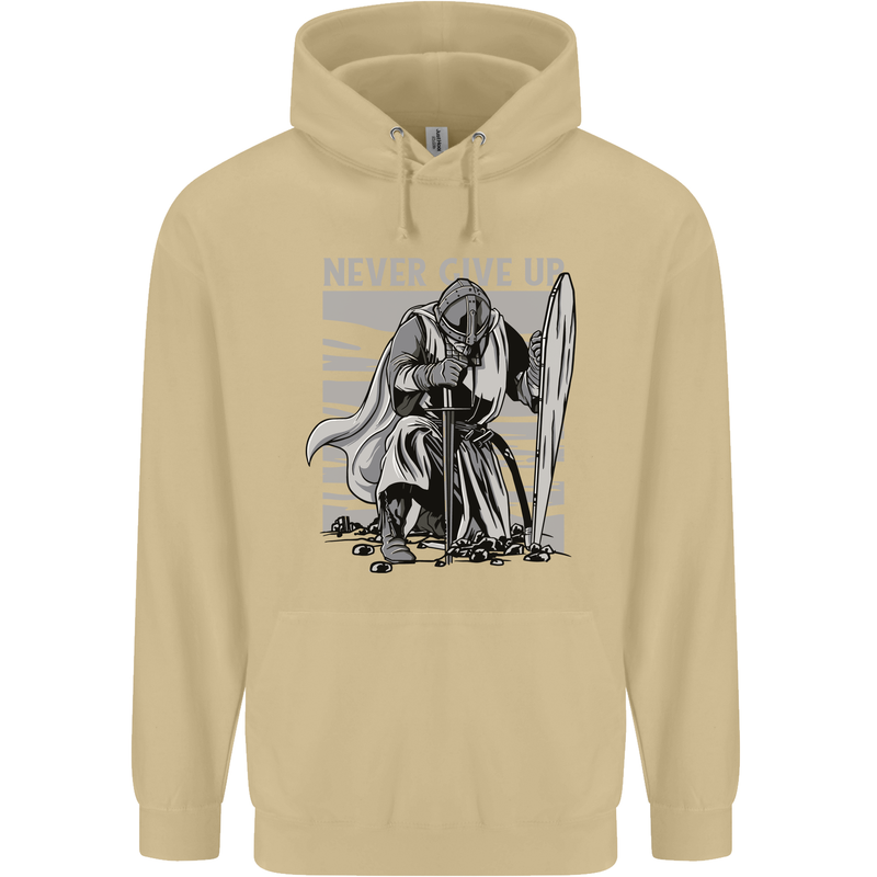 Teutonic Knight Never Give Up Crusader Gym Mens 80% Cotton Hoodie Sand