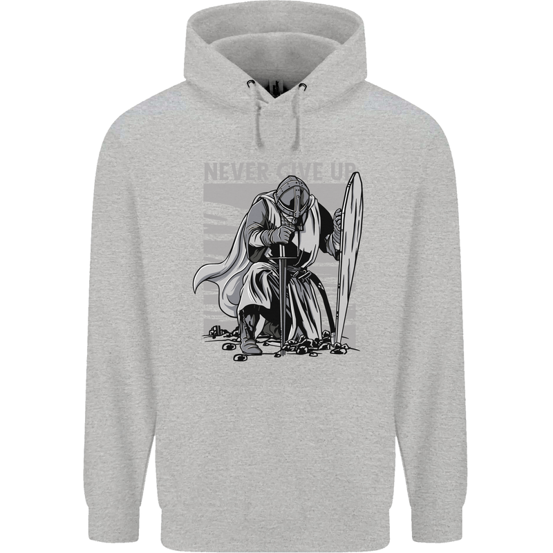 Teutonic Knight Never Give Up Crusader Gym Mens 80% Cotton Hoodie Sports Grey