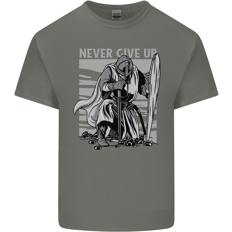 Teutonic Knight Never Give Up Crusader Gym Mens Cotton T-Shirt Tee Top Charcoal