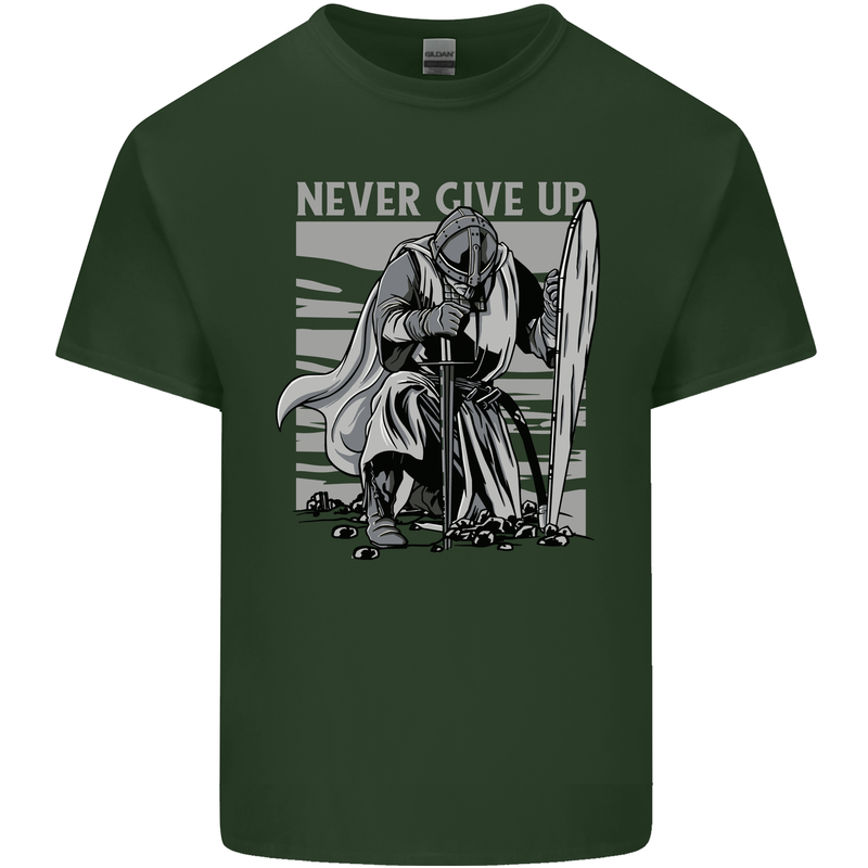 Teutonic Knight Never Give Up Crusader Gym Mens Cotton T-Shirt Tee Top Forest Green