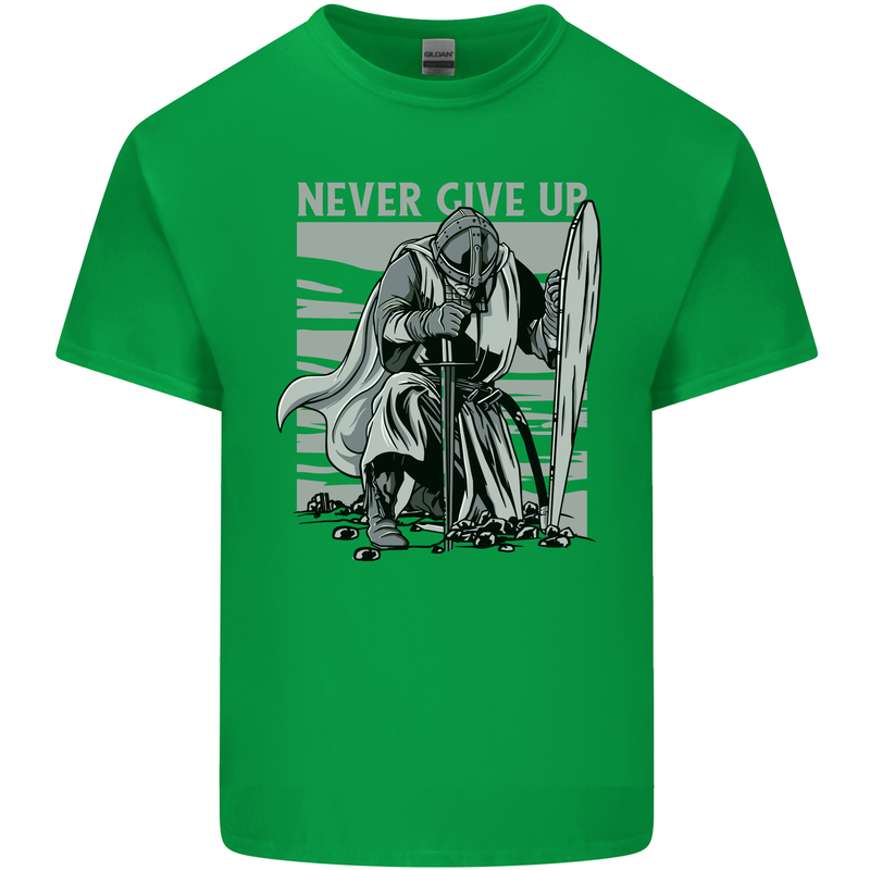 Teutonic Knight Never Give Up Crusader Gym Mens Cotton T-Shirt Tee Top Irish Green