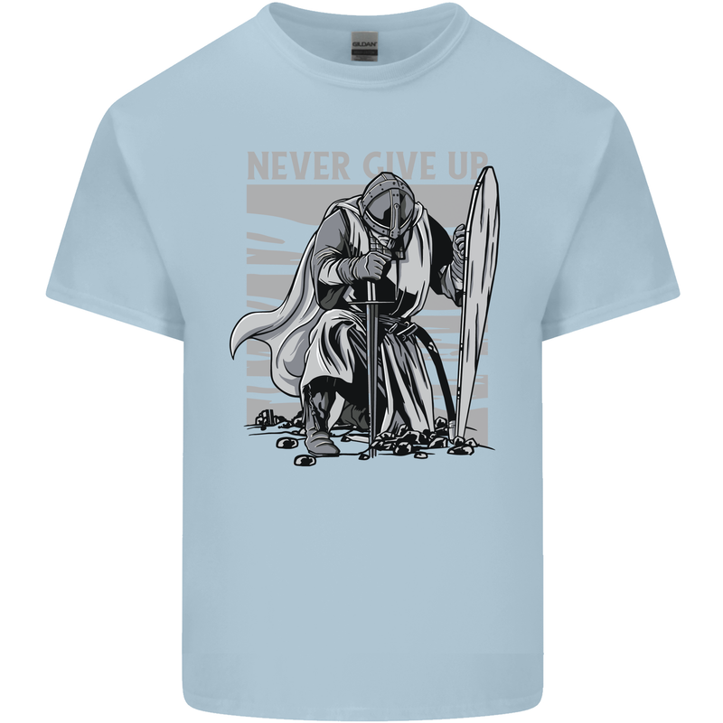 Teutonic Knight Never Give Up Crusader Gym Mens Cotton T-Shirt Tee Top Light Blue