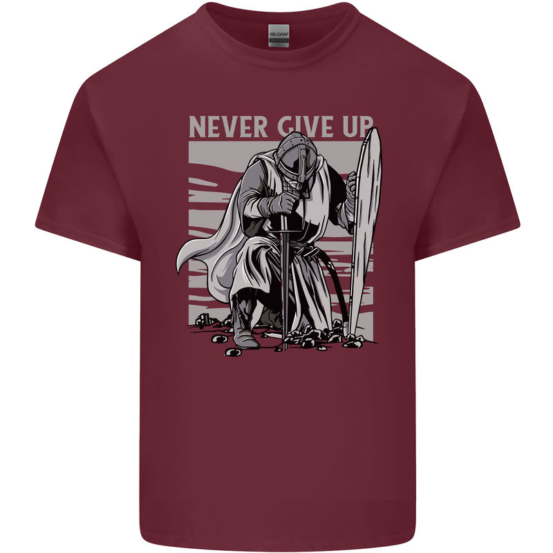 Teutonic Knight Never Give Up Crusader Gym Mens Cotton T-Shirt Tee Top Maroon