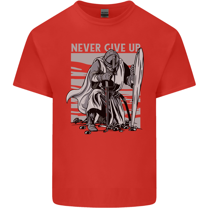 Teutonic Knight Never Give Up Crusader Gym Mens Cotton T-Shirt Tee Top Red